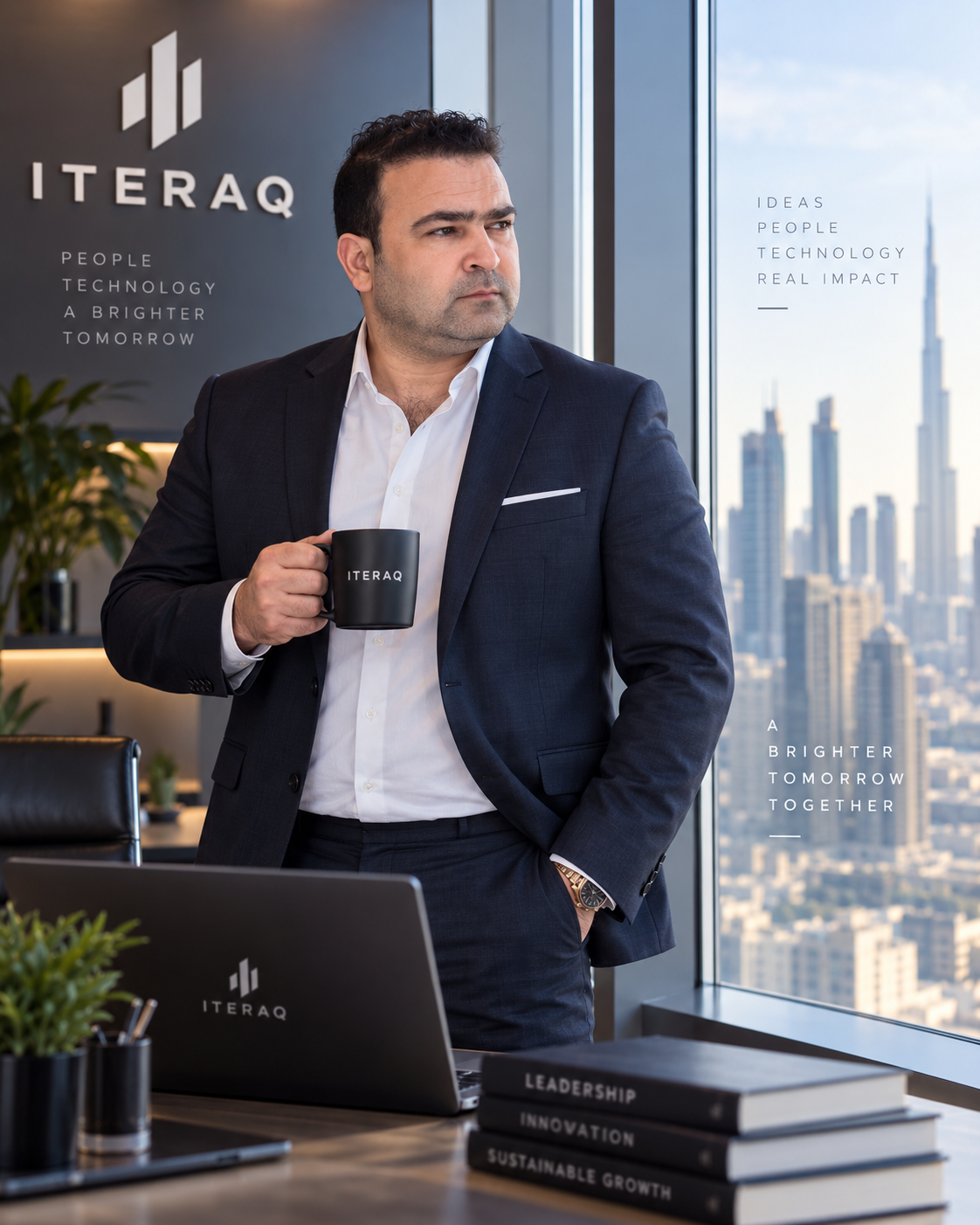 ITERAQ founder with an ITERAQ coffee cup